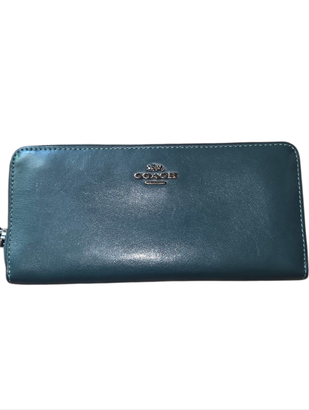 COACH Slim Zip Around Leather Wallet Dark Hunter Green